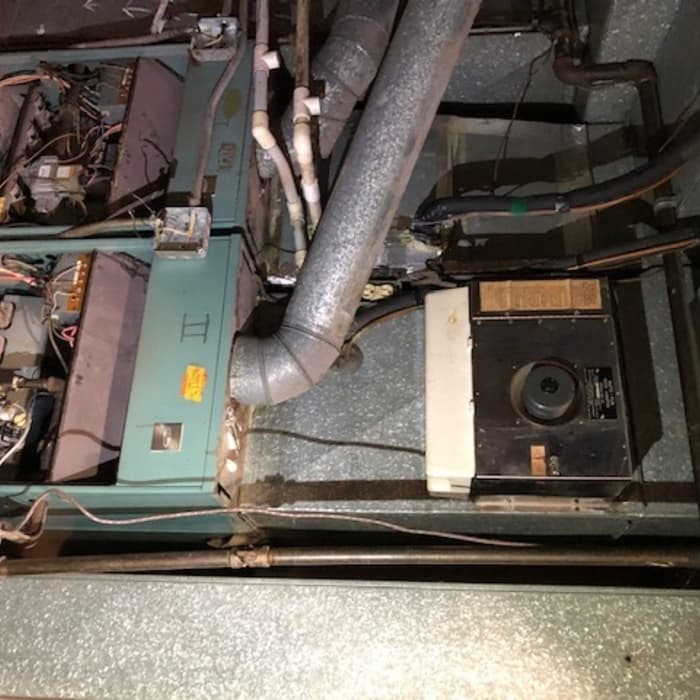 Old furnace removed in basement mechanical room